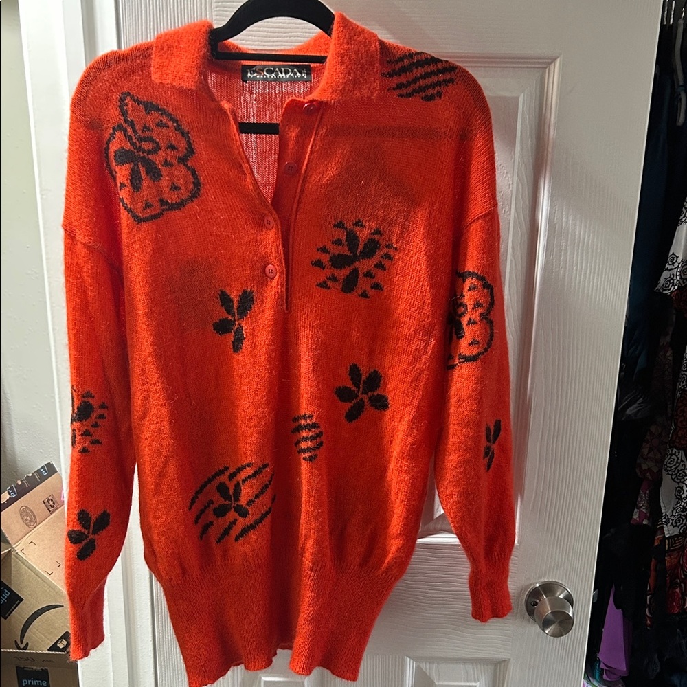 Vintage Escada Orange and Black V-Neck Sweater